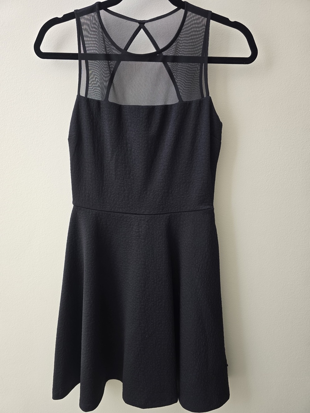 Aqua Black Mesh Yoke Fit & Flare Dress
